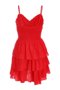 Quiz Ruffle Tie Playsuit Red Clearance