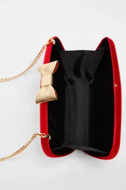 Quiz Red Satin Bow Detail Box Bag Sale