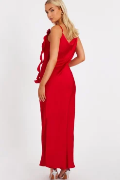 Quiz Satin Corsage Midaxi Dress Red Best