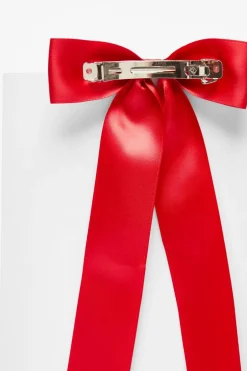 Quiz Satin Hair Bow Clip Red Outlet