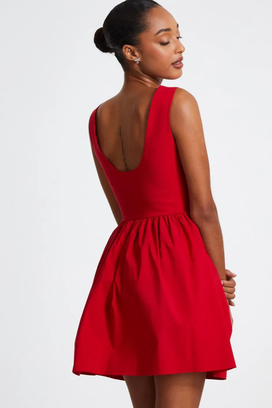 Quiz Red Scoop Back Skater Dress Discount