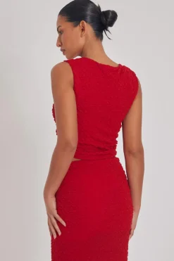 Quiz Red Textured Crop Top Best