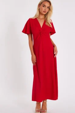 Quiz Red Textured Knot Midi Dress Discount