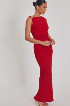 Quiz Red Textured Maxi Skirt New