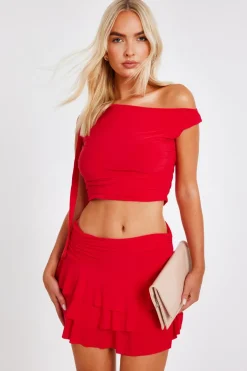 Quiz Red Tie Shoulder Crop Top Online