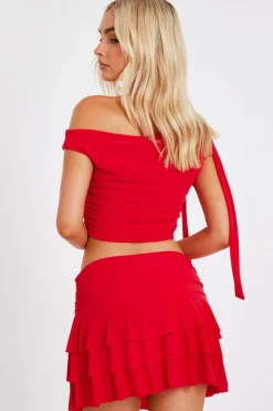 Quiz Red Tie Shoulder Crop Top Online