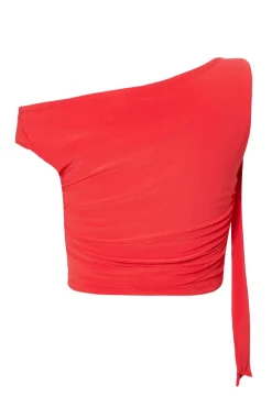 Quiz Red Tie Shoulder Crop Top Online