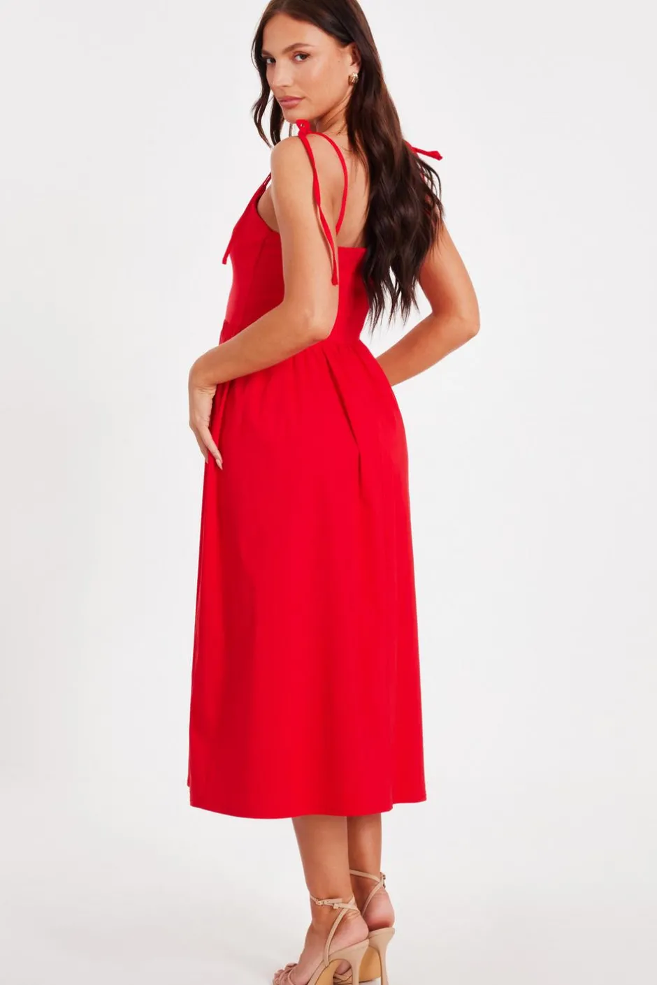 Quiz Red Tie Shoulder Midi Dress Outlet