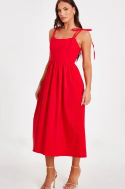 Quiz Red Tie Shoulder Midi Dress Outlet