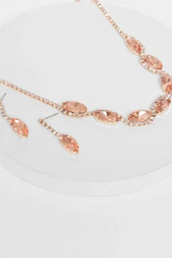 Quiz Diamante Swirl Jewellery Set Rose Gold