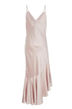 Quiz Satin Asymmetric Midaxi Dress Rose Gold Hot