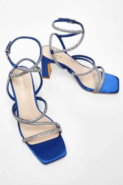 Quiz Diamante Strappy Block Heeled Sandals Royal Blue Online