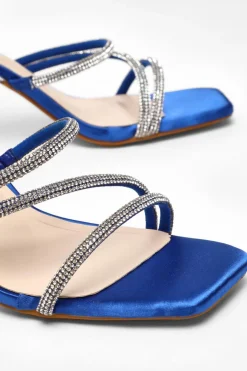 Quiz Diamante Strappy Block Heeled Sandals Royal Blue Online