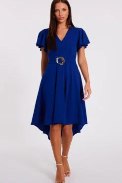 Quiz Dip Hem Midi Dress Royal Blue Clearance