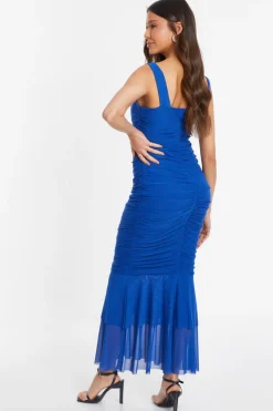 Quiz Royal Blue Mesh Frill Hem Midaxi Dress Sale
