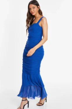Quiz Royal Blue Mesh Frill Hem Midaxi Dress Sale