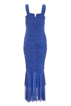 Quiz Royal Blue Mesh Frill Hem Midaxi Dress Sale