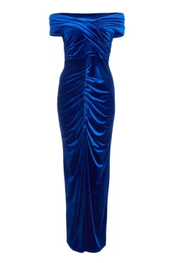 Quiz Royal Blue Velvet Bardot Maxi Dress Clearance