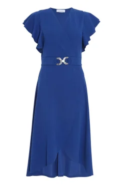 Quiz Royal Blue Wrap Frill Sleeve Midi Dress Outlet