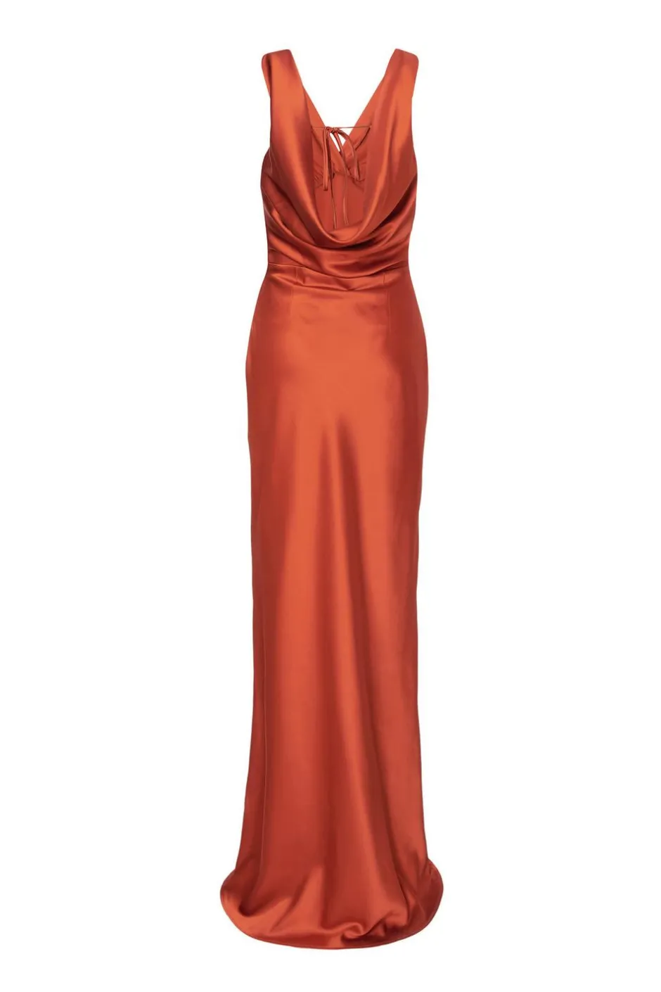 Quiz Satin Cowl Back Maxi Dress Rust Clearance