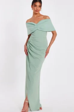 Quiz Bardot Wrap Maxi Dress Sage