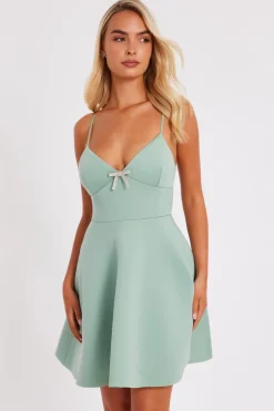 Quiz Bow Front Skater Dress Sage New
