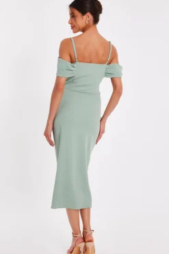Quiz Cold Shoulder Midi Dress Sage Outlet