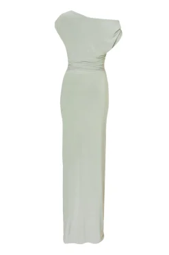 Quiz Drape Front Maxi Dress Sage Clearance
