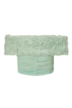 Quiz Floral Mesh Top Sage Clearance