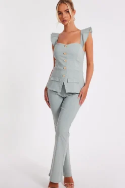 Quiz Frill Sleeve Jumpsuit Sage Discount