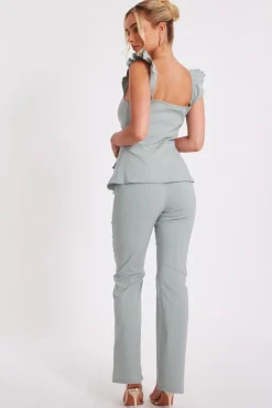 Quiz Frill Sleeve Jumpsuit Sage Discount