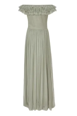 Quiz Sage Mesh Bardot Maxi Dress Discount