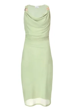 Quiz Mesh Buckle Detail Midi Dress Sage