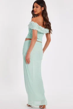 Quiz Mesh Ruched Midaxi Skirt Sage Discount