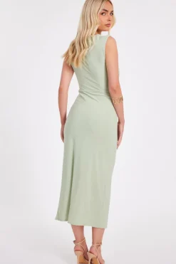Quiz Ruched Bodycon Midaxi Dress Sage Best