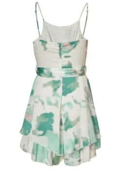 Quiz Sage Satin Marble Print Playsuit Hot