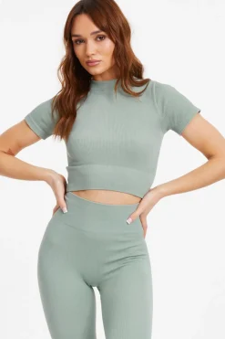 Quiz Seamless Crop Top Sage Discount