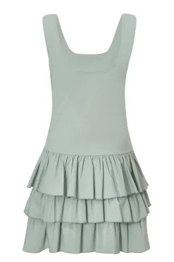 Quiz Tiered Mini Dress Sage Outlet