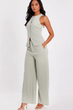 Quiz Wide Leg Trousers Sage