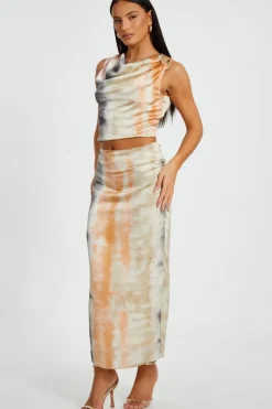 Quiz Satin Marble Print Crop Top New