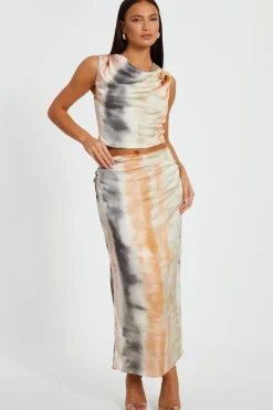 Quiz Satin Marble Print Maxi Skirt Best