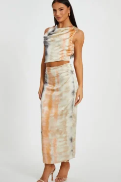 Quiz Satin Marble Print Maxi Skirt Best