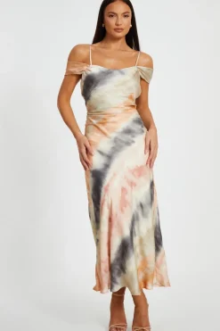 Quiz Satin Marble Print Midaxi Dress