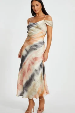 Quiz Satin Marble Print Midaxi Dress