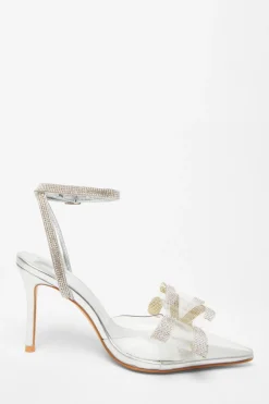 Quiz Bow Diamante Court Heels Silver Discount
