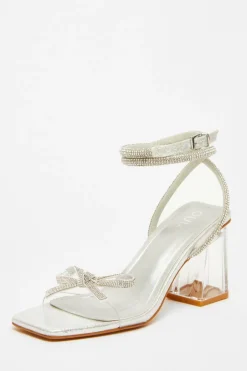Quiz Silver Bow Heeled Sandals Discount