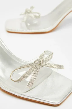 Quiz Silver Bow Heeled Sandals Discount