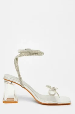 Quiz Silver Bow Heeled Sandals Discount