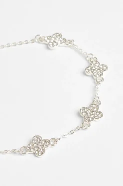 Quiz Clover Diamante Toggle Bracelet Silver New