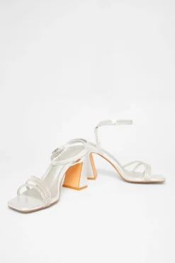 Quiz Diamante Block Heels Silver Discount